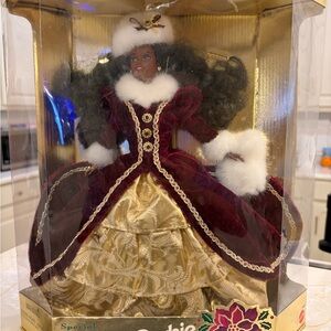 Barbie Doll in Burgundy and Gold Dress